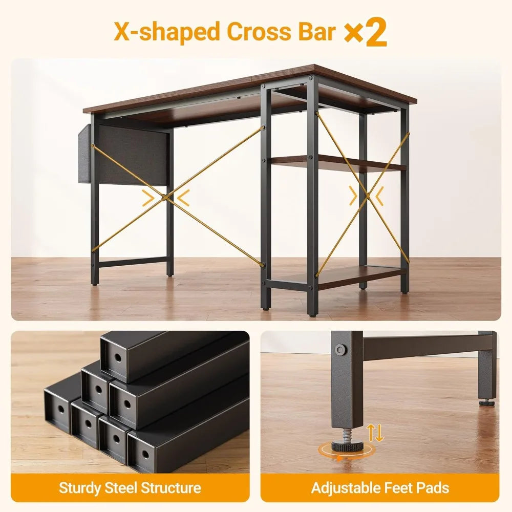 L-Shaped Computer Desk with Reversible Storage Shelves