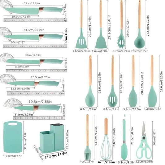 19-Piece Multi-Functional Kitchen Knife Set with Scissors & Cutting Board