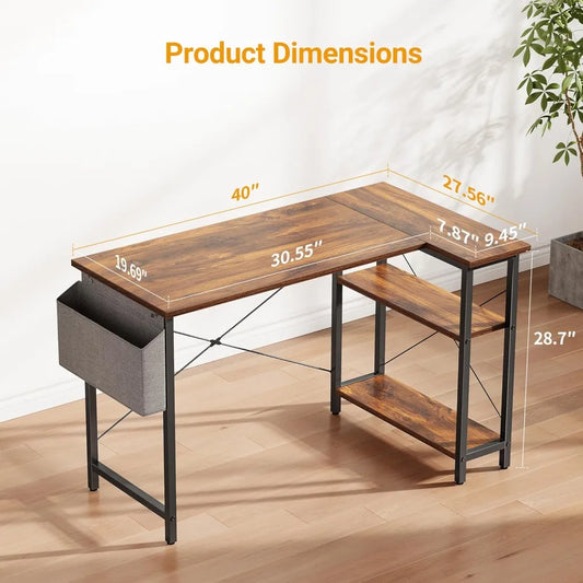 L-Shaped Computer Desk with Reversible Storage Shelves