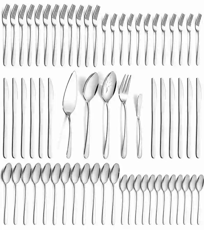 65 Pcs Silverware Set with Serving Set for 12