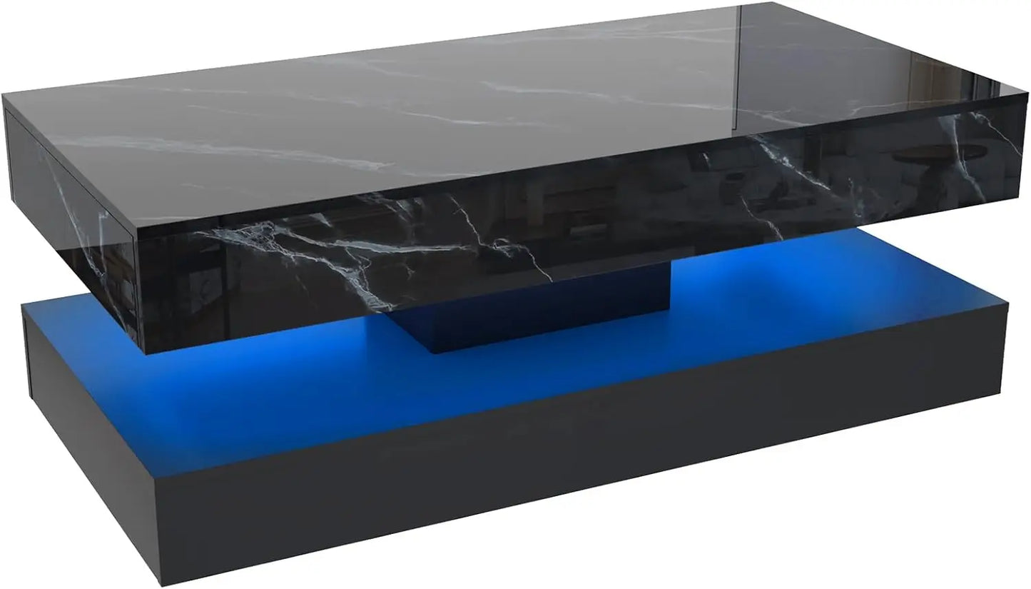 Modern Stylish Double-Layer Coffee Table with LED Lights & Storage