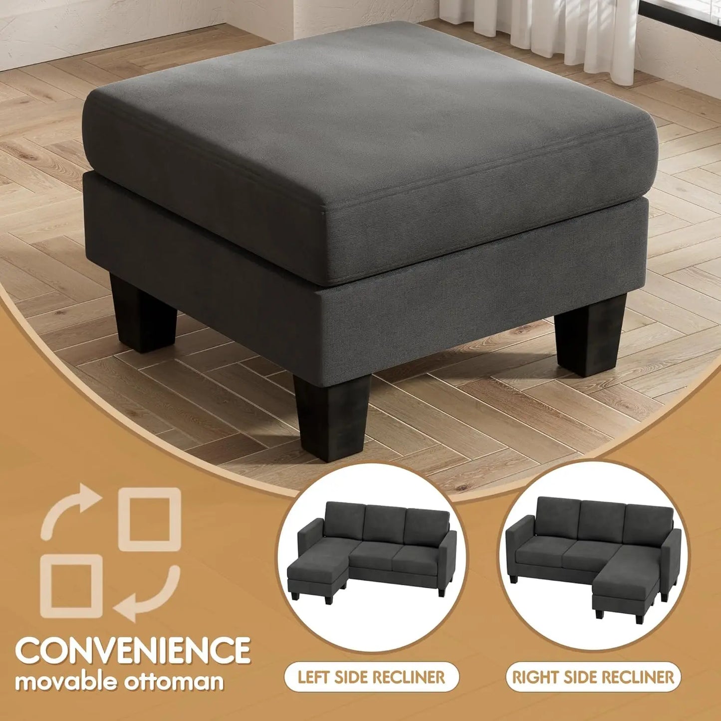 3 Seat L-Shaped Sofa with Linen Fabric Ottoman
