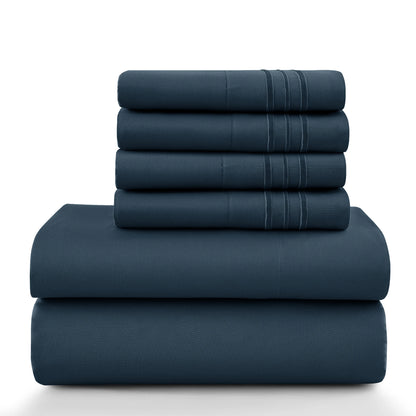 6Pc Solid Sheet Set – Brushed Microfiber, 16" Deep Pockets, with Embroidered & Plain Pillowcases