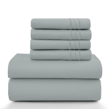 6Pc Solid Sheet Set – Brushed Microfiber, 16" Deep Pockets, with Embroidered & Plain Pillowcases