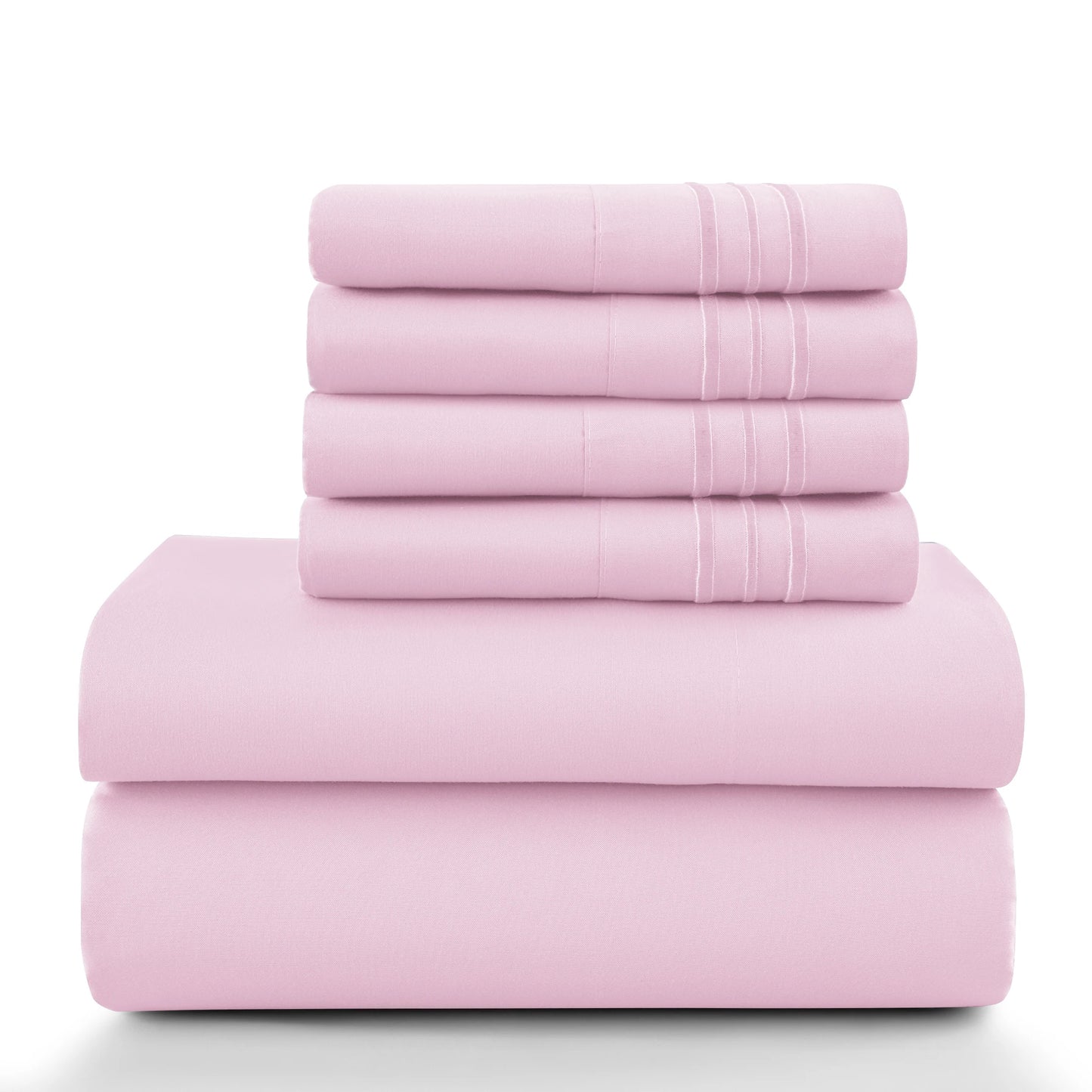 6Pc Solid Sheet Set – Brushed Microfiber, 16" Deep Pockets, with Embroidered & Plain Pillowcases
