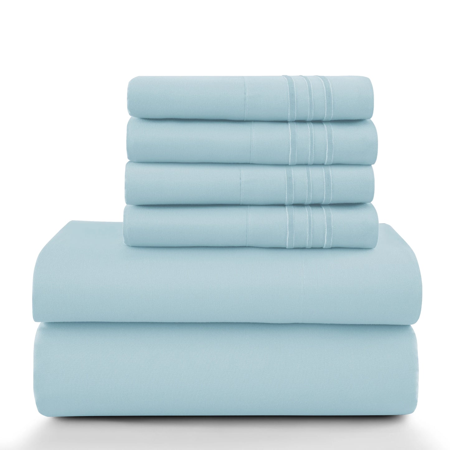 6Pc Solid Sheet Set – Brushed Microfiber, 16" Deep Pockets, with Embroidered & Plain Pillowcases