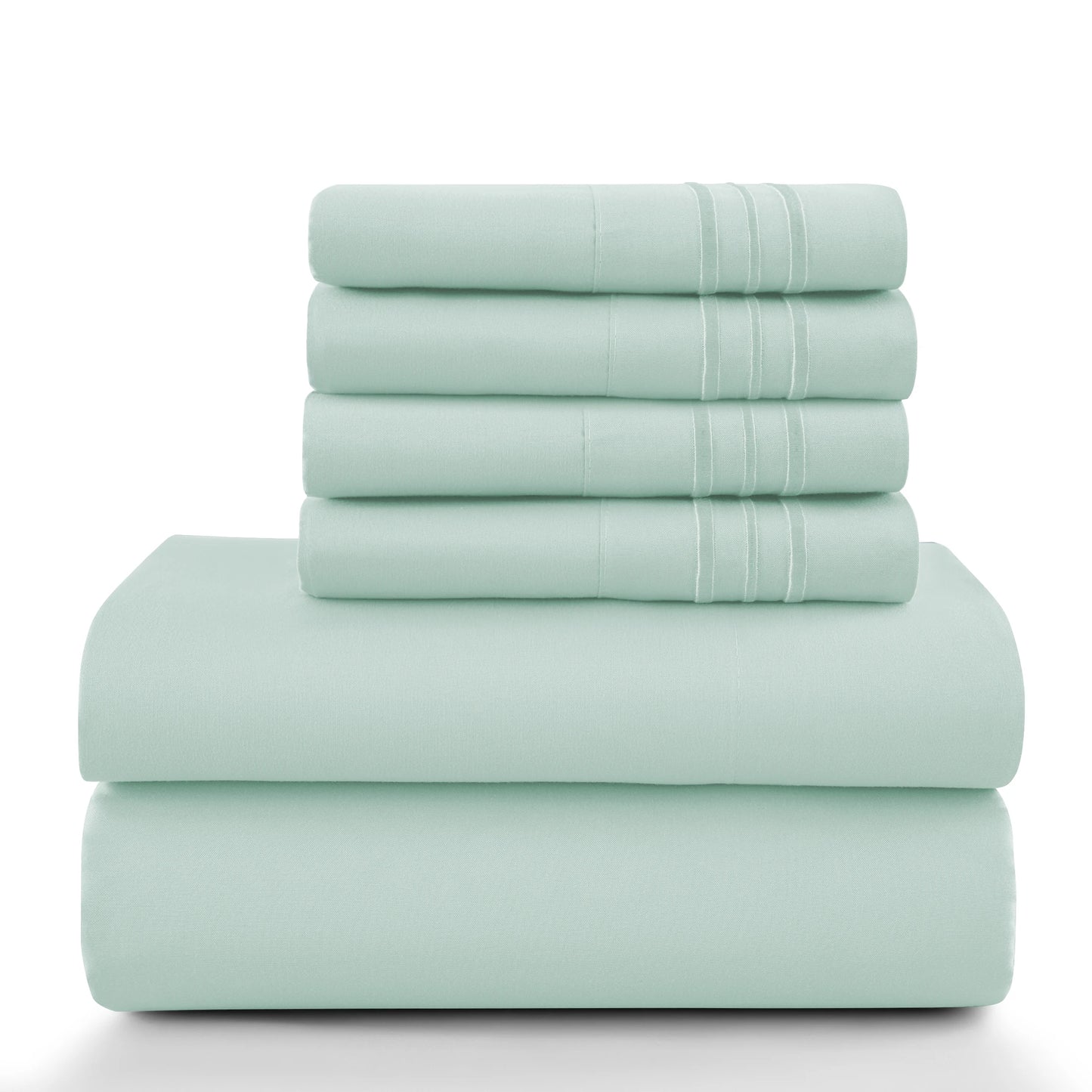 6Pc Solid Sheet Set – Brushed Microfiber, 16" Deep Pockets, with Embroidered & Plain Pillowcases