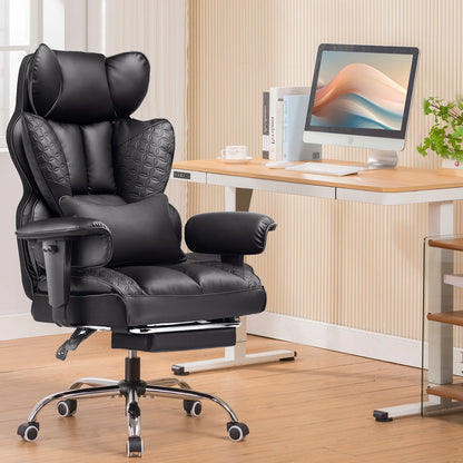 Ergonomic Leather Office Chair with Adjustable Armrests