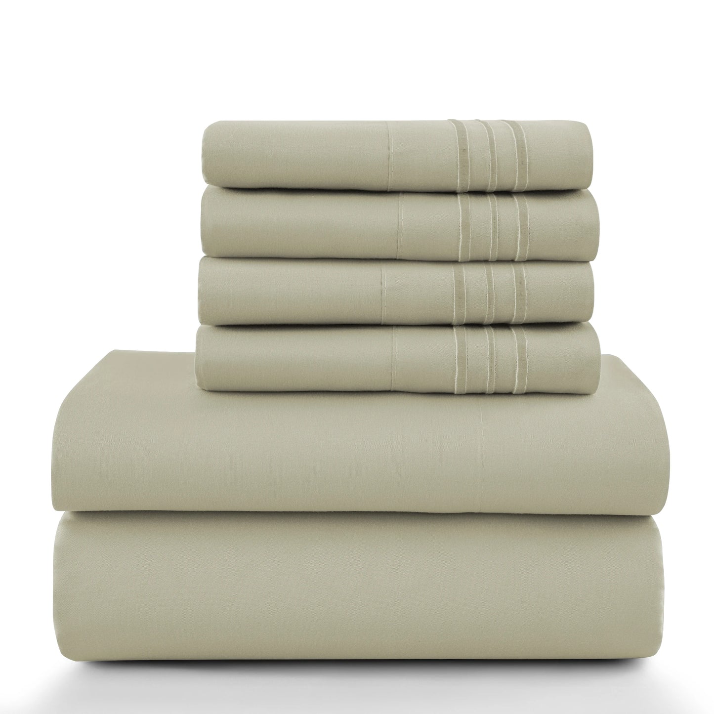 6Pc Solid Sheet Set – Brushed Microfiber, 16" Deep Pockets, with Embroidered & Plain Pillowcases