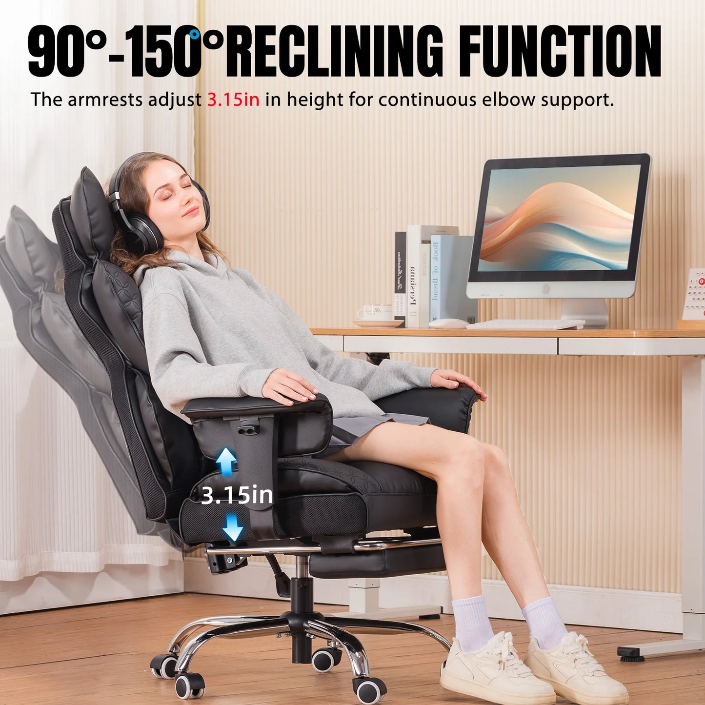 Ergonomic Leather Office Chair with Adjustable Armrests
