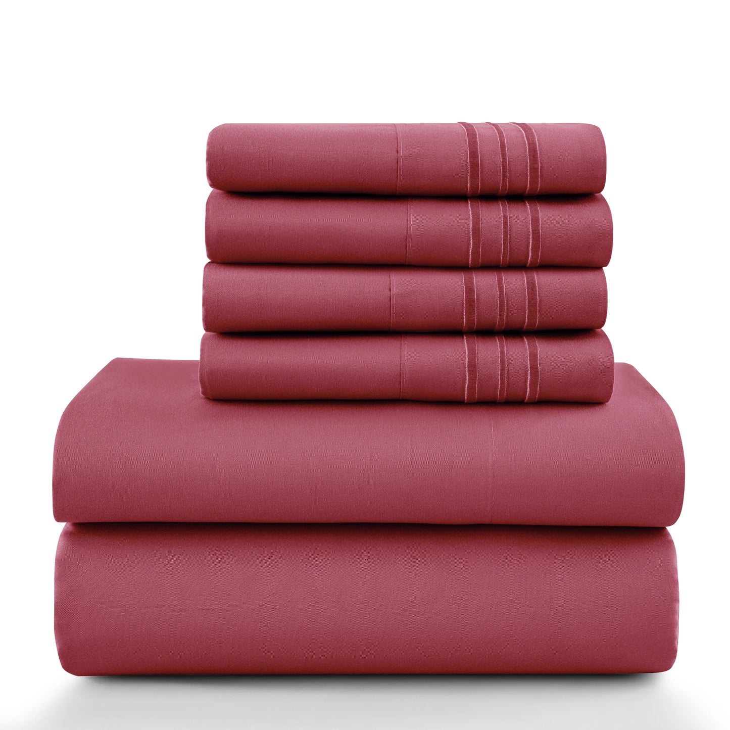 6Pc Solid Sheet Set – Brushed Microfiber, 16" Deep Pockets, with Embroidered & Plain Pillowcases