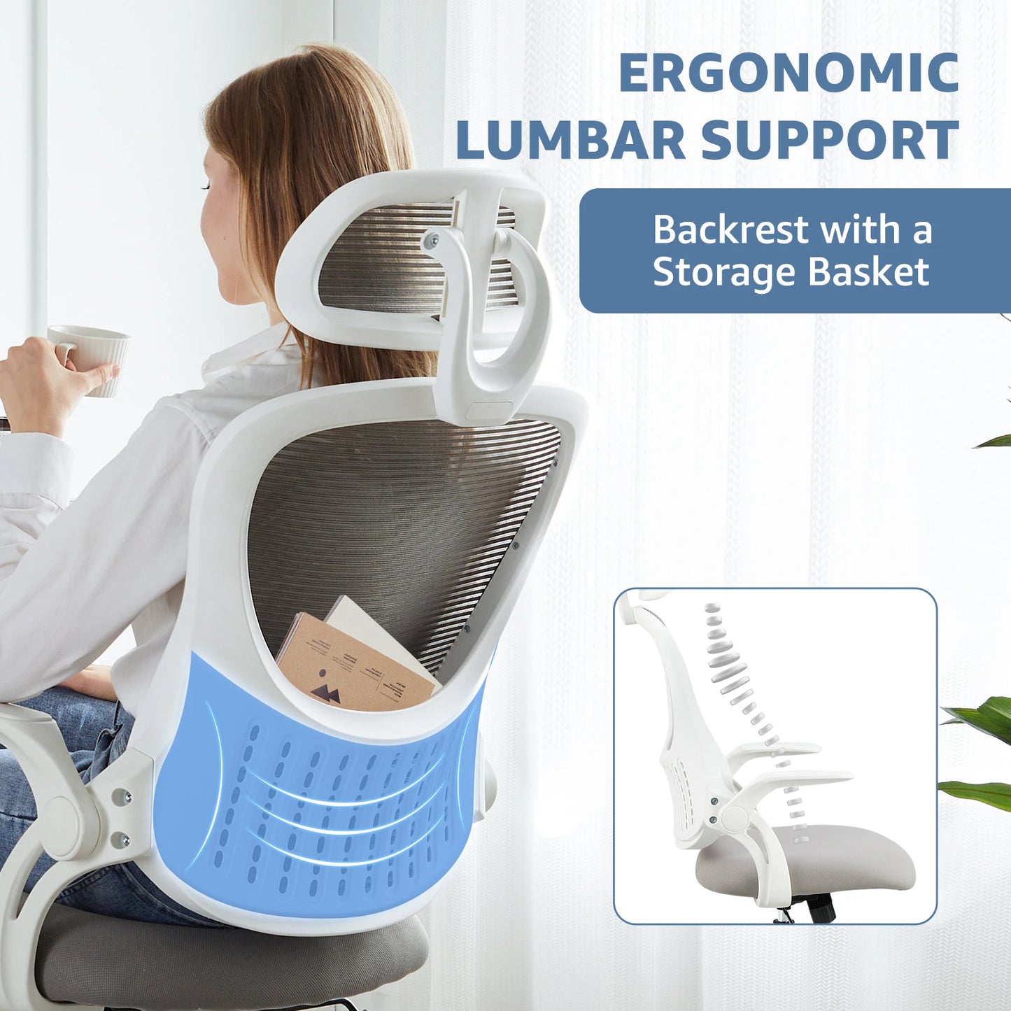 Mesh Ergonomic Desk Chair w/ Flip-up Arms & Adjustable Headrests