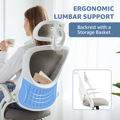 Mesh Ergonomic Desk Chair w/ Flip-up Arms & Adjustable Headrests