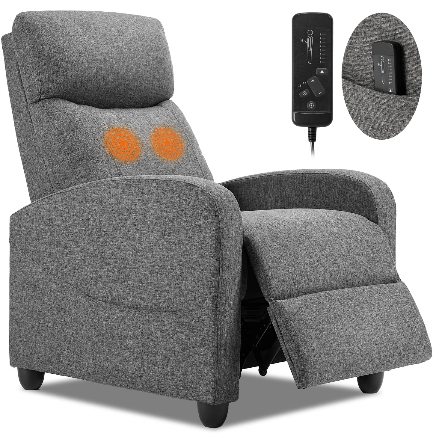 Sofa Fabric Recliner Chair Massage with Lumbar Support & Adjustable Padded