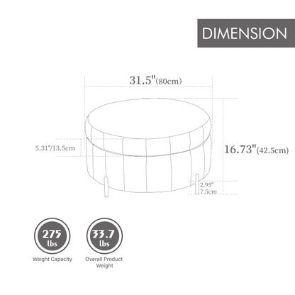 Upholstered Round Ottoman With Reversible Lid & Storage