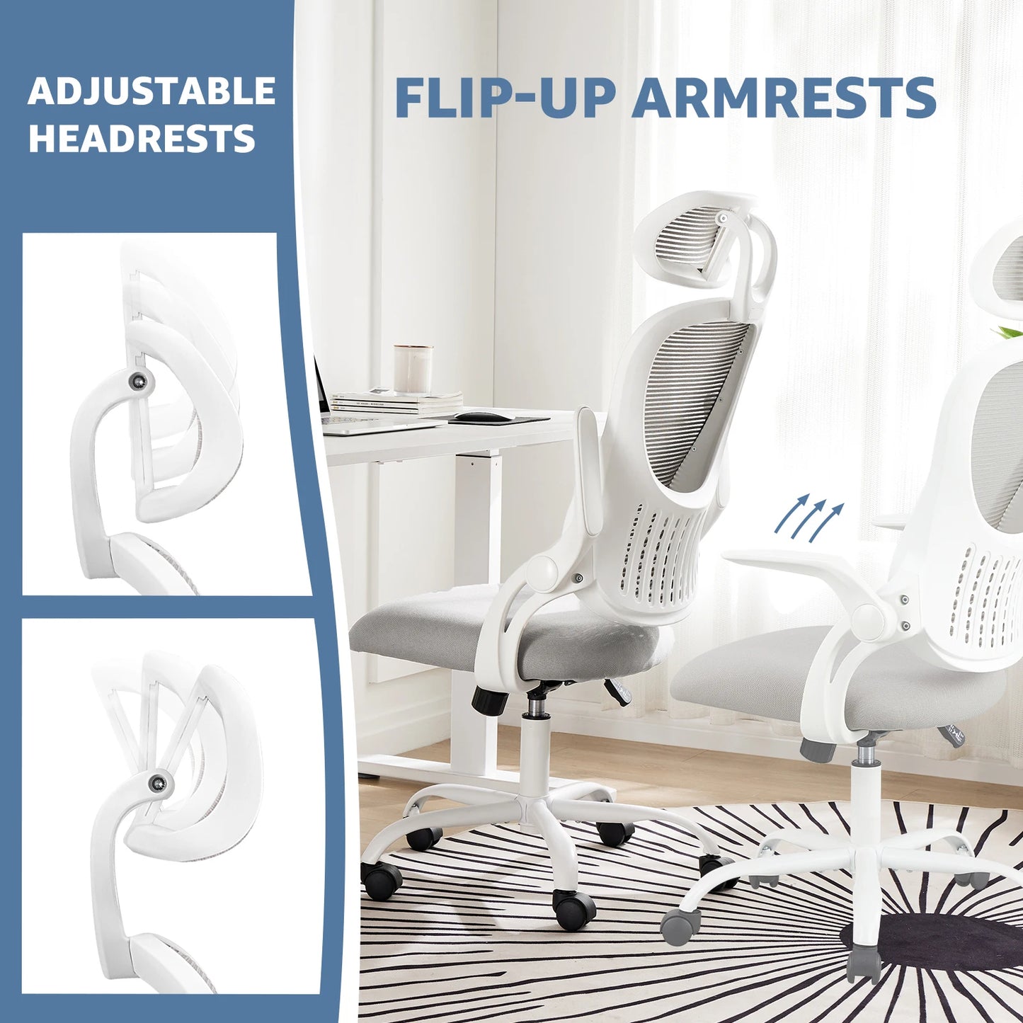 Mesh Ergonomic Desk Chair w/ Flip-up Arms & Adjustable Headrests
