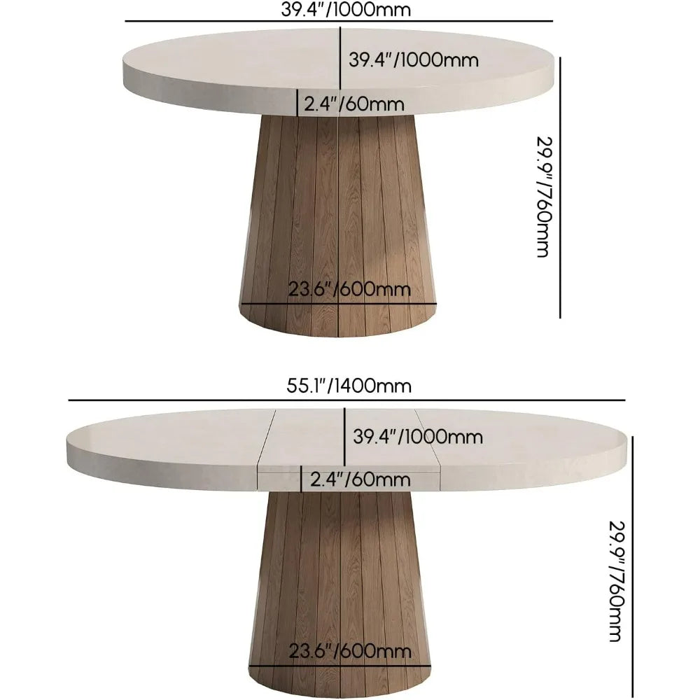 Round Extendable Dining Table with Pedestal Base