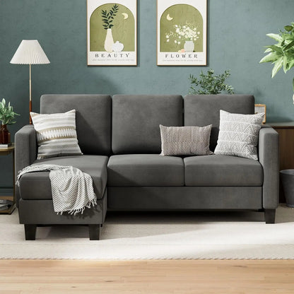 3 Seat L-Shaped Sofa with Linen Fabric Ottoman