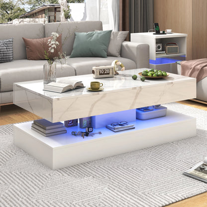 Modern Stylish Double-Layer Coffee Table with LED Lights & Storage