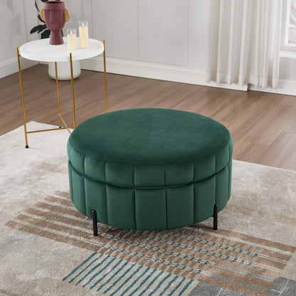 Upholstered Round Ottoman With Reversible Lid & Storage