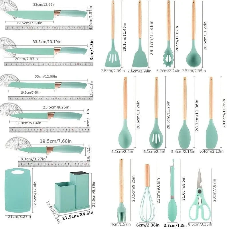 19-Piece Multi-Functional Kitchen Knife Set with Scissors & Cutting Board
