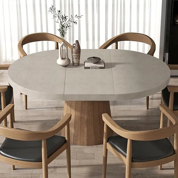 Round Extendable Dining Table with Pedestal Base