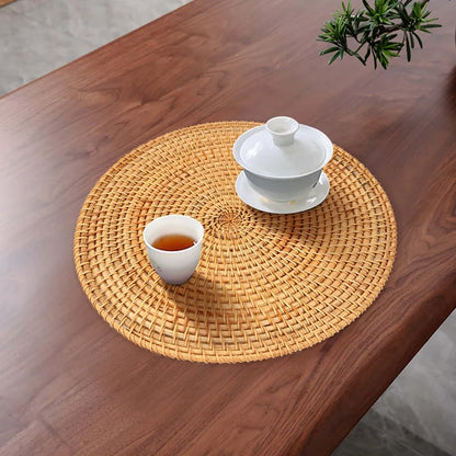 Handwoven Rattan Placemats,Round Wicker Table Mats, Natural Woven Placemats For Dinner Table,Heat Resistant Mats