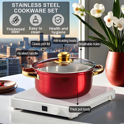 12-Piece Stainless Steel Non-Stick Red Cookware Set