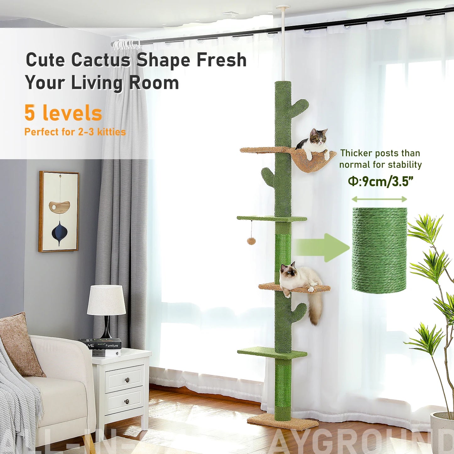 5-Tier Cactus Tall Climbing Tree with Scratching Post, Hammock & Dangling Ball