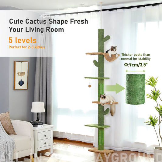 5-Tier Cactus Tall Climbing Tree with Scratching Post, Hammock & Dangling Ball