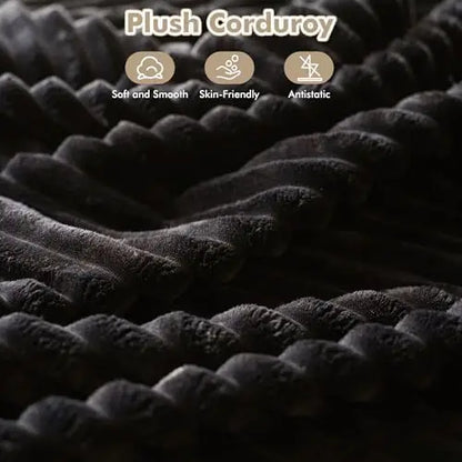 37.1' Plush Black Corduroy Ottoman