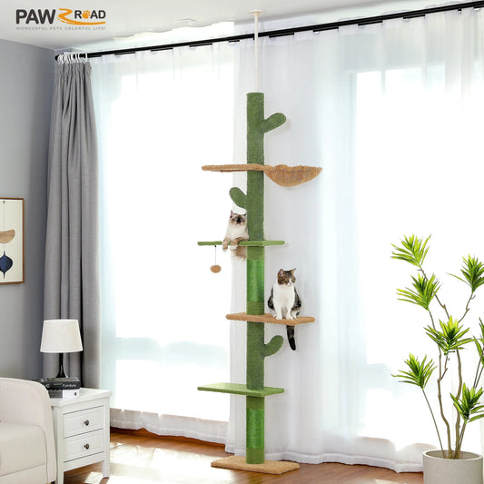 5-Tier Cactus Tall Climbing Tree with Scratching Post, Hammock & Dangling Ball