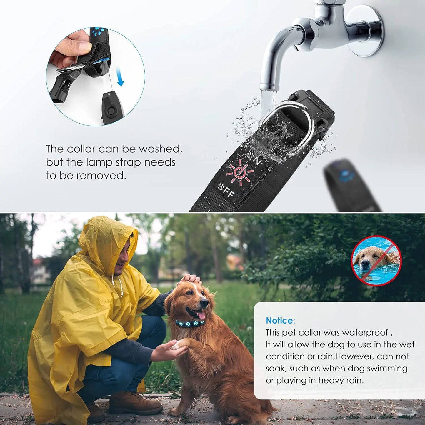 Rainproof Nylon Rechargeable LED Dog Collar