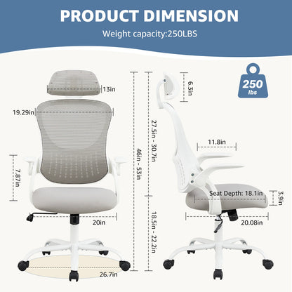 Mesh Ergonomic Desk Chair w/ Flip-up Arms & Adjustable Headrests