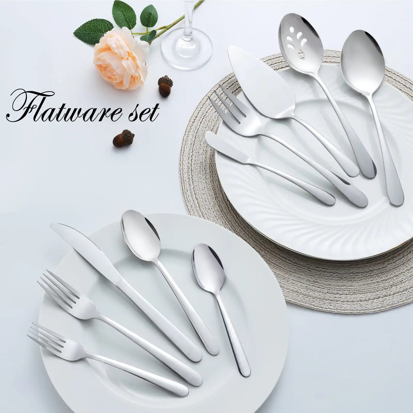 65 Pcs Silverware Set with Serving Set for 12
