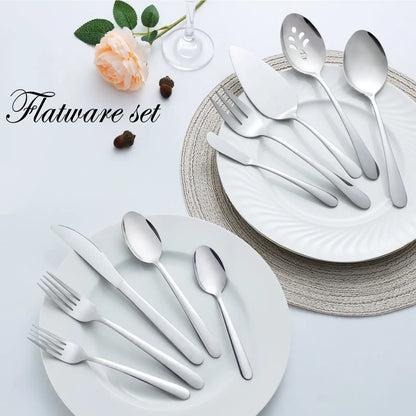 65 Pcs Silverware Set with Serving Set for 12