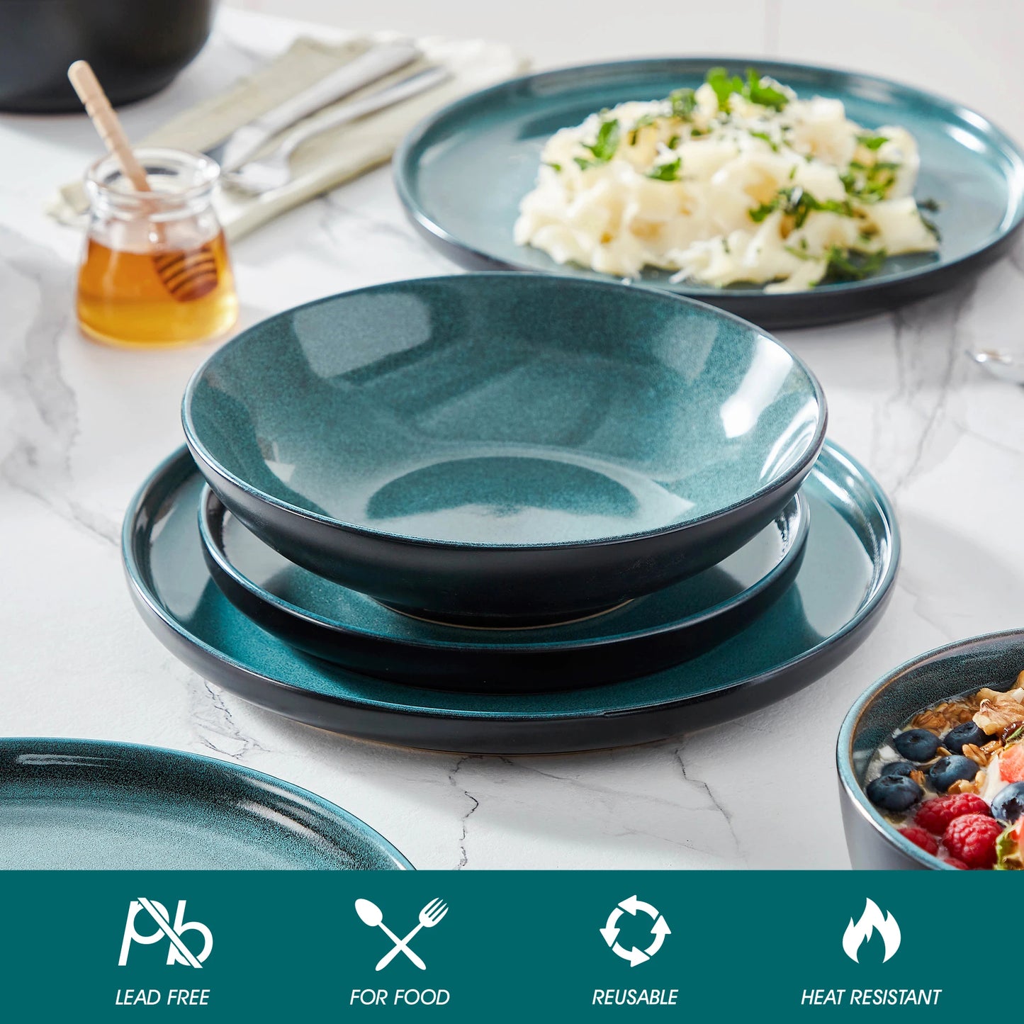 18/24 Piece Reactive Glaze Stoneware Ceramic Plate Set