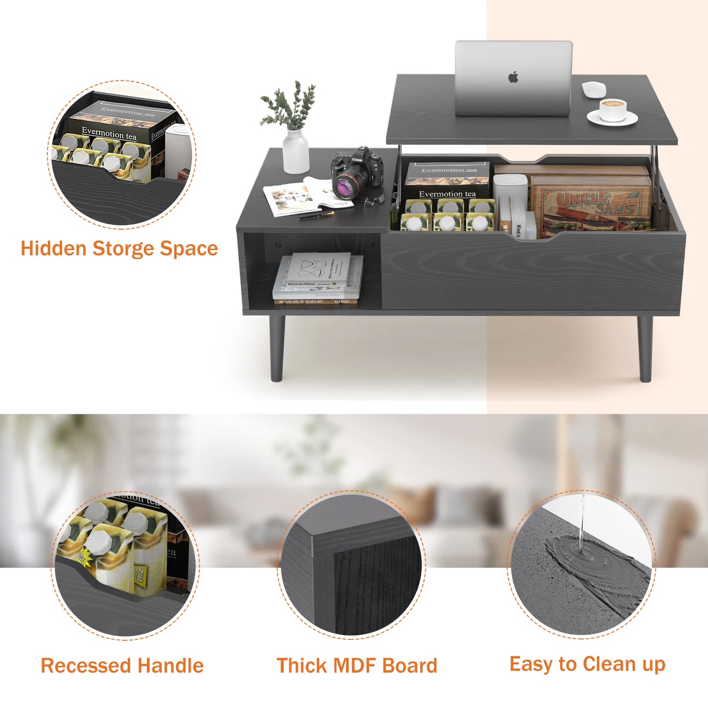 Lift Top Coffee Tables w/ Adjustable Storage Shelf