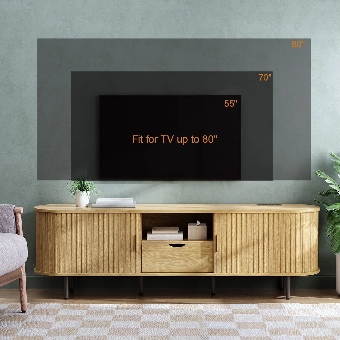 69" TV Stand w/ Power Outlet w/ Storage & Drawers