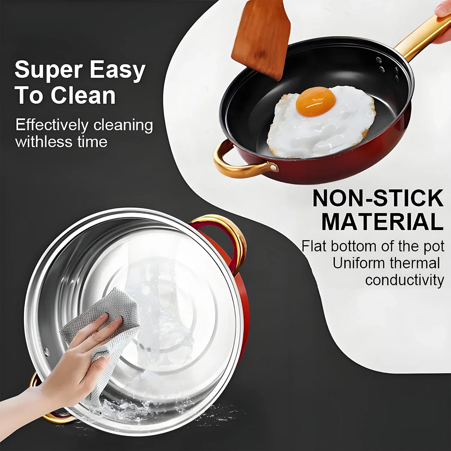 12-Piece Stainless Steel Non-Stick Red Cookware Set