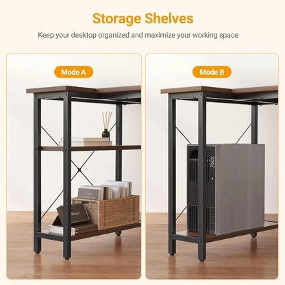 L-Shaped Computer Desk with Reversible Storage Shelves