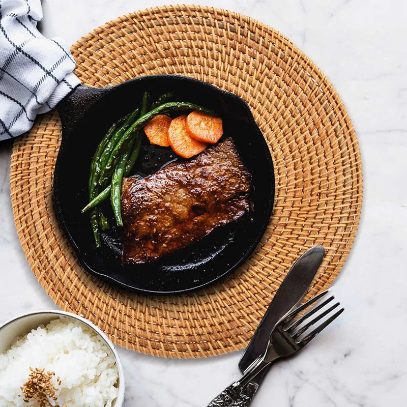 Handwoven Rattan Placemats,Round Wicker Table Mats, Natural Woven Placemats For Dinner Table,Heat Resistant Mats