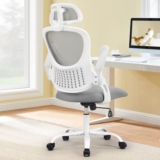 Mesh Ergonomic Desk Chair w/ Flip-up Arms & Adjustable Headrests