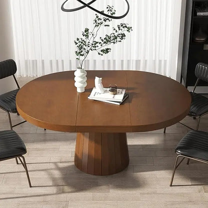 Round Extendable Dining Table with Pedestal Base