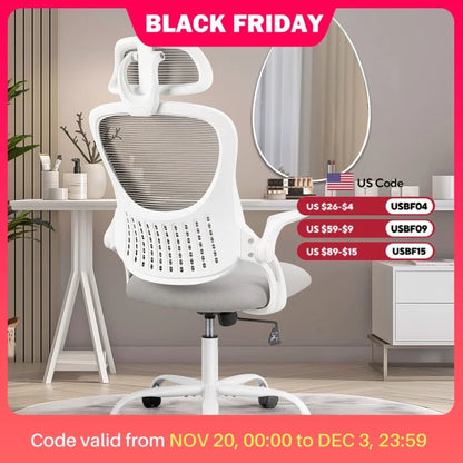 Mesh Ergonomic Desk Chair w/ Flip-up Arms & Adjustable Headrests
