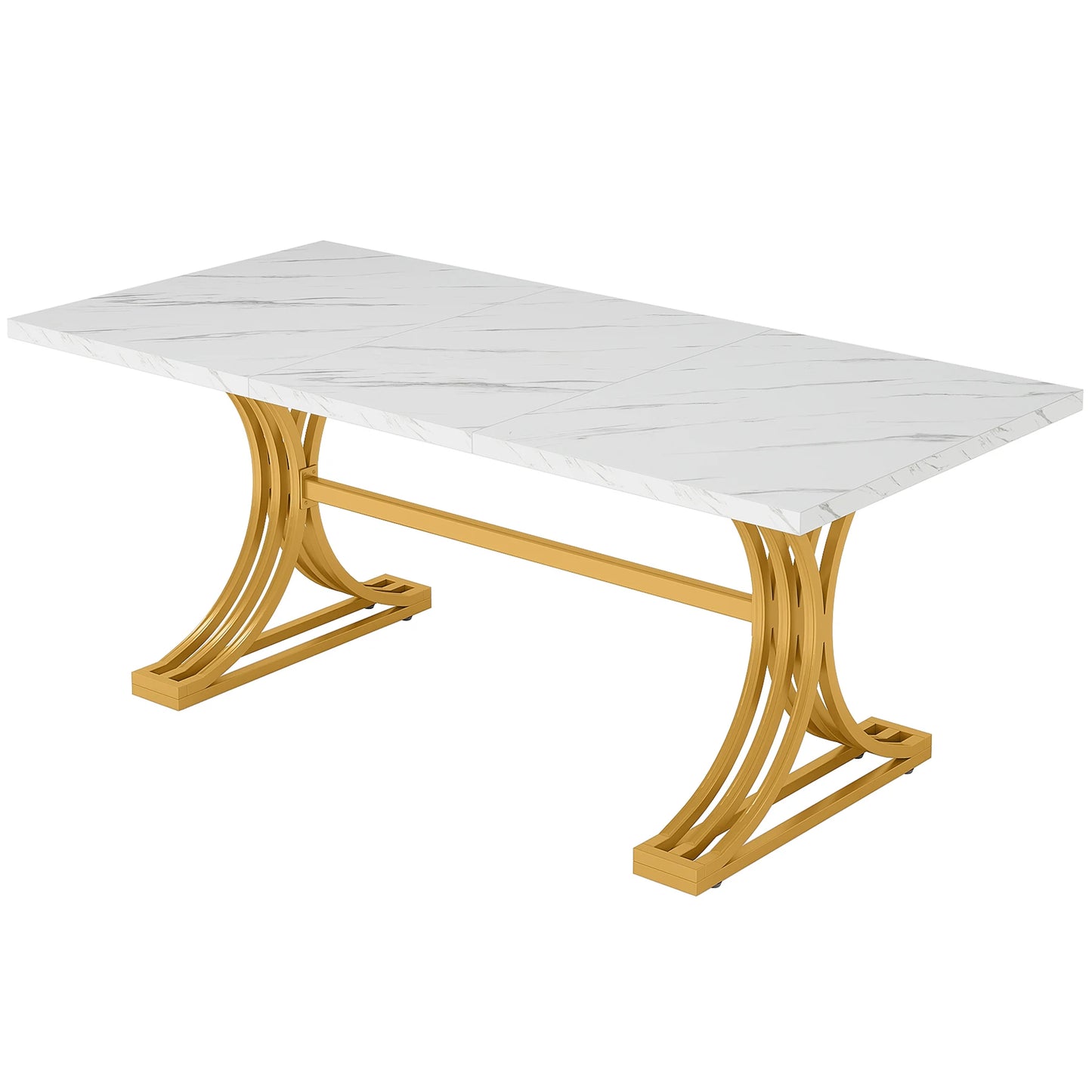 63-Inch Rectangular Modern Kitchen Table with Faux Marble Table Top