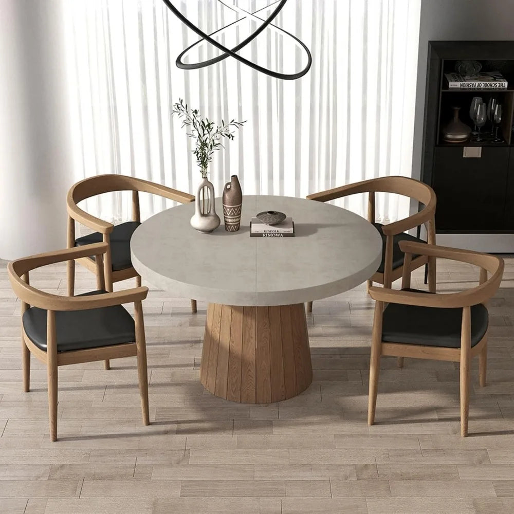 Round Extendable Dining Table with Pedestal Base