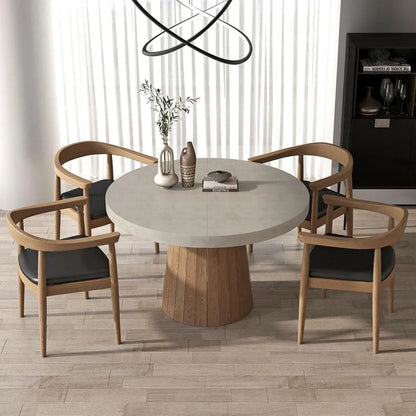 Round Extendable Dining Table with Pedestal Base