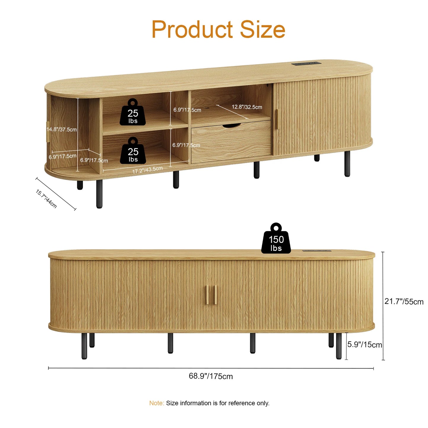 69" TV Stand w/ Power Outlet w/ Storage & Drawers