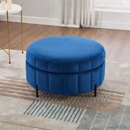 Upholstered Round Ottoman With Reversible Lid & Storage